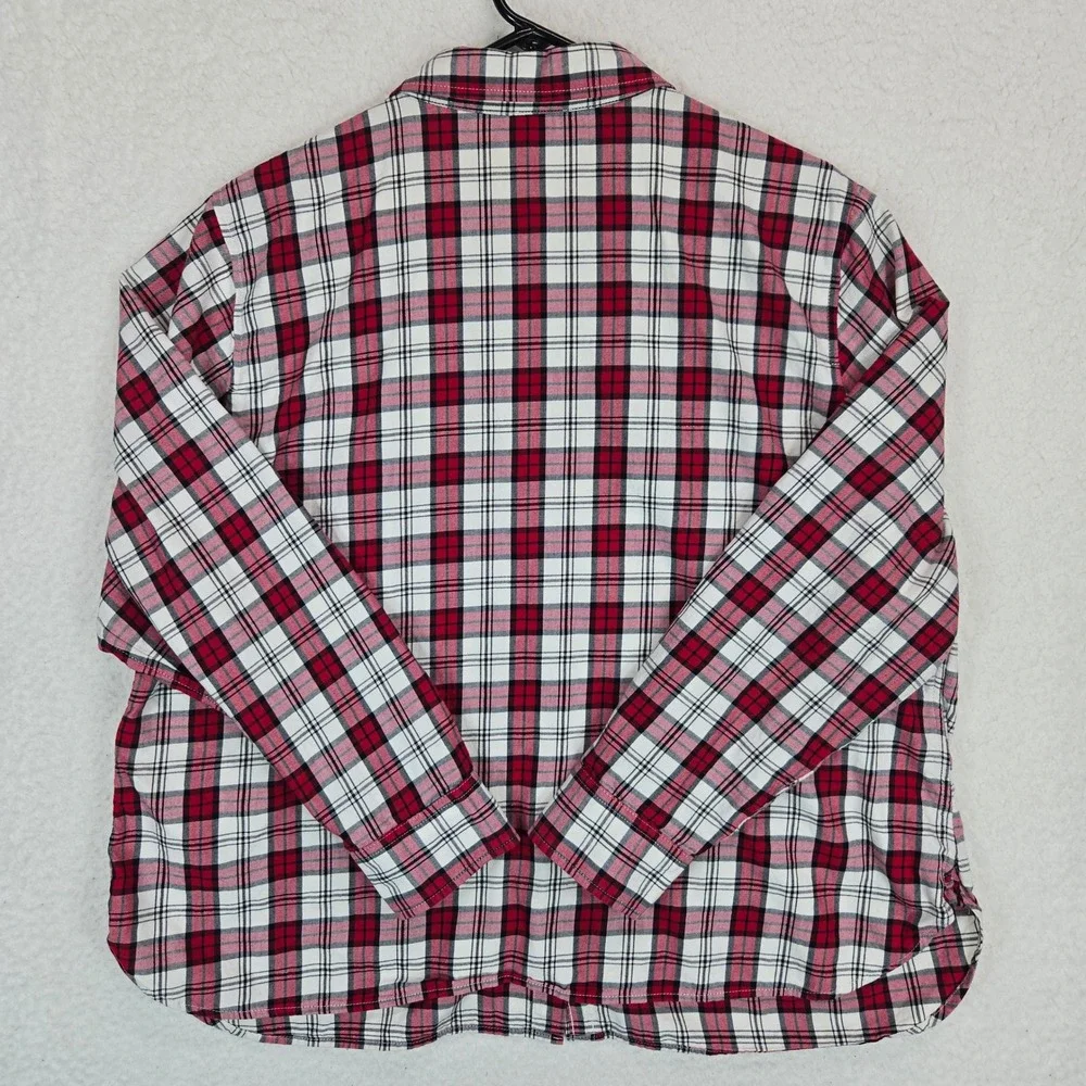 Talbots Plaid Button Down Shirt Women 2X Red Black Tartan Long Sleeve Preppy Top